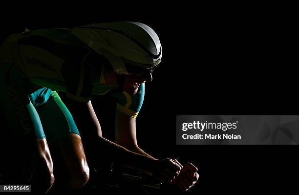 Luke Durbridge of Australia rides in the Mens 3000 metre Individual pursuit ride off for bronze during the Track Cycling on day two of the Australian...