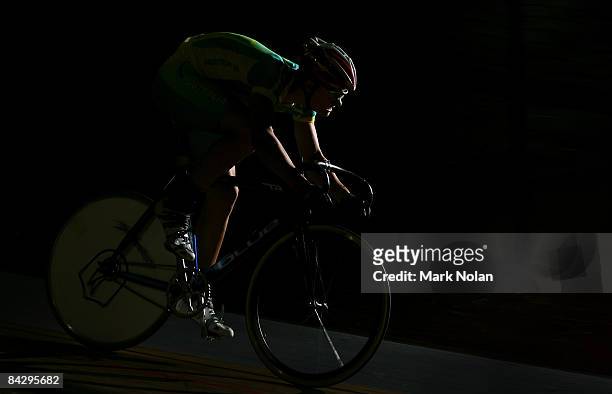 Mathew Glaetzer of Australia competes in the quarter finals of the mens sprint during the Track Cycling on day two of the Australian Youth Olympic...