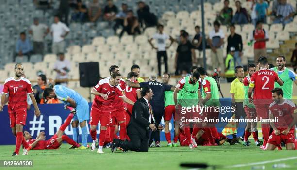 Syria players celebrate during FIFA 2018 World Cup Qualifier match between Iran v Syria on September 5, 2017 in Tehran, Iran.