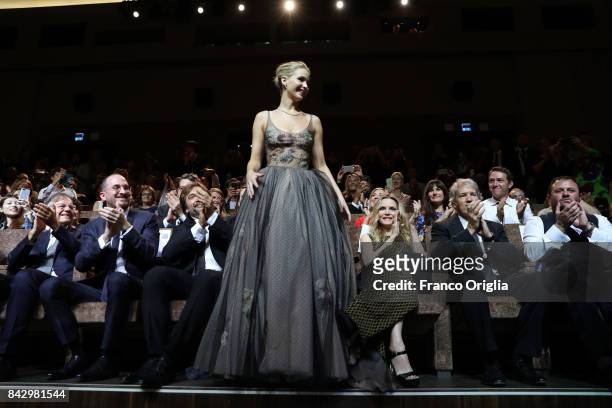 Darren Aronofsky , Javier Bardem, Jennifer Lawrence, Michelle Pfeiffer and David E. Kelley attend the world premiere of 'mother! during the 74th...