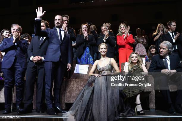 Darren Aronofsky , Javier Bardem, Jennifer Lawrence, Michelle Pfeiffer and David E. Kelley attend the world premiere of 'mother! during the 74th...