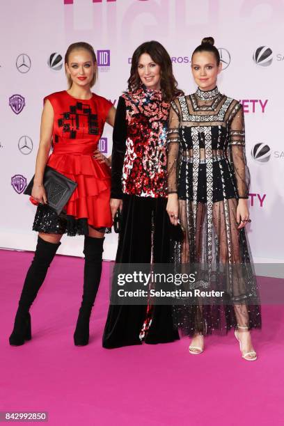 Caro Cult, Iris Berben and Emilia Schuele attend the 'High Society' premiere at CineStar on September 5, 2017 in Berlin, Germany.