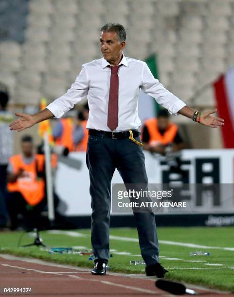 Portuguese coach Carlos Queiroz of the Iranian national football team attends the FIFA World Cup 2018 qualification football match between Syria and...