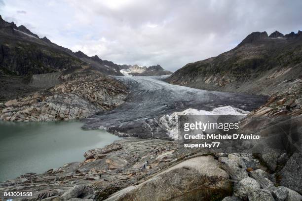 the proglacial lake of the rhone glacier - rhone valley stock pictures, royalty-free photos & images