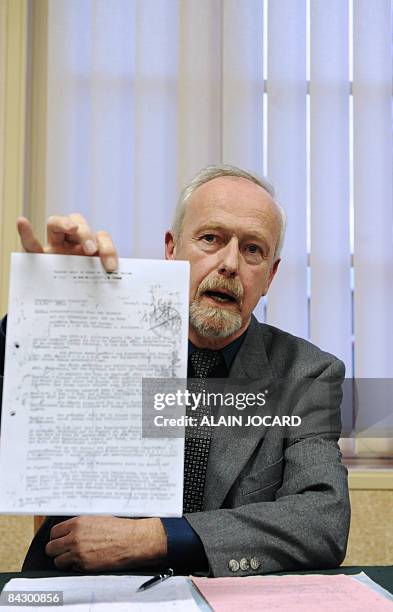 Dortmund's prosecutor, Ulrich Maass gives a press conference on historical documents on January 15, 2009 in the French western town of Maille, where...