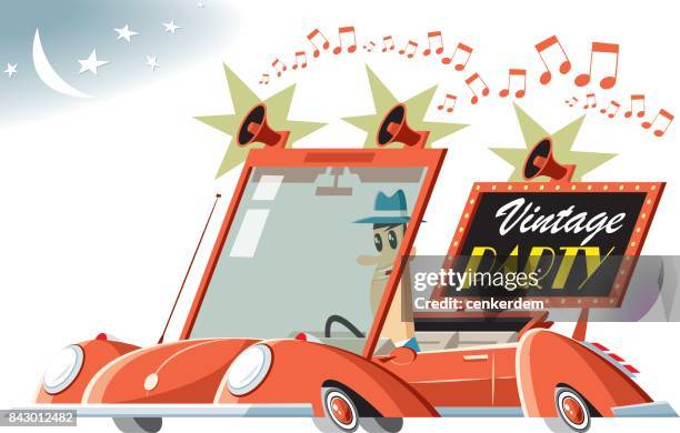 vintage party time - past present stock illustrations