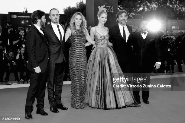 Ari Handel, Darren Aronofsky, Michelle Pfeiffer, Jennifer Lawrence, Javier Bardem and Scott Franklin attend the Gala Screening and World Premiere of...