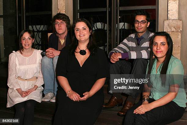 Actress Ruth Jones with young writers Molly Davies, Nick Payne, Hammaad Chaudry and Ali Bano attend the launch of Young Writers Festival held at the...