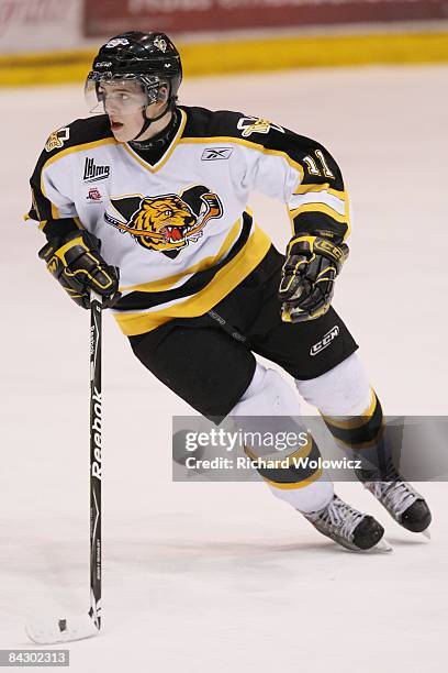 Andrej Nestrasil of the Victoriaville Tigres skates during the game against the Drummondville Voltigeurs at the Centre Marcel Dionne on January 09,...