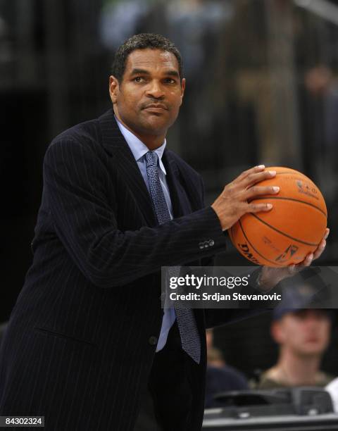 Philadelphia 76ers head coach Maurice Cheeks, catch the ball, during a NBA Live Tour friendly basketball match between Philadelphia 76ers and Phoenix...