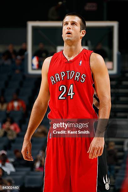 Jason Kapono of the Toronto Raptors looks up court during the game against the Charlotte Bobcats on November 9, 2008 at Charlotte Bobcats Arena in...