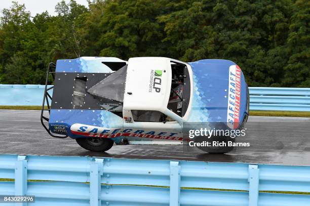 Robby Gordon entertains the fans following the SPEED Energy Stadium Super Trucks Race at Watkins Glen International on September 3, 2017 in Watkins...