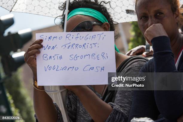 Evicted refugees from Madonna's square in Loreto, in Rome, Italy on 5 September 2017, moved from the gardens next to Piazza Venezia, the refugees who...