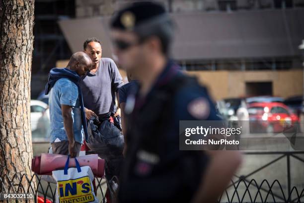 Evicted refugees from Madonna's square in Loreto, in Rome, Italy on 5 September 2017, moved from the gardens next to Piazza Venezia, the refugees who...