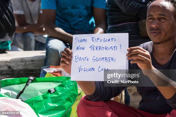 Evicted refugees from Madonna's square in Loreto, in Rome, Italy on 5 September 2017, moved from the gardens next to Piazza Venezia, the refugees who...