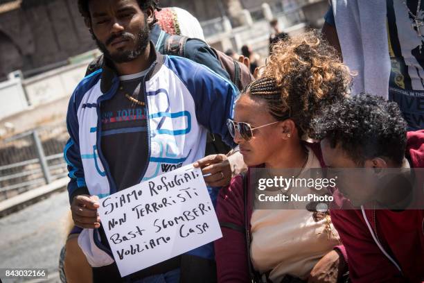 Evicted refugees from Madonna's square in Loreto, in Rome, Italy on 5 September 2017, moved from the gardens next to Piazza Venezia, the refugees who...