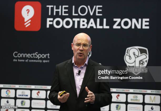 Chris Brindley, Switch The Play Non Executive Director talks during day 2 of the Soccerex Global Convention at Manchester Central Convention Complex...