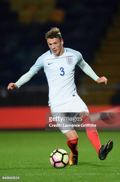 Josh Tymon of England during the U19 International match between England and Germany at One Call Stadium on September 5, 2017 in Mansfield, England.