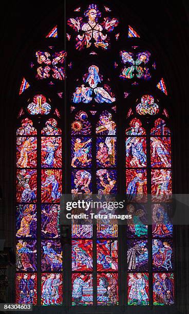 interior view of cathedral window - stained glass czech republic stock pictures, royalty-free photos & images