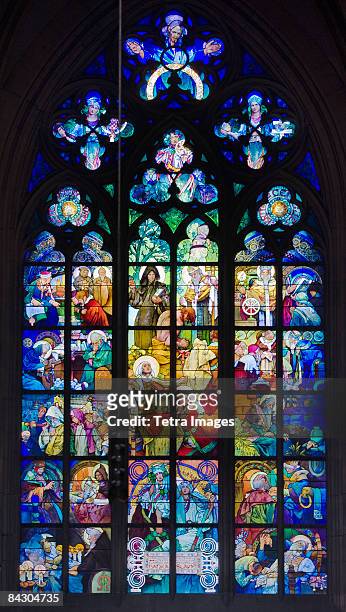 interior view of cathedral window - alphonse mucha stock pictures, royalty-free photos & images