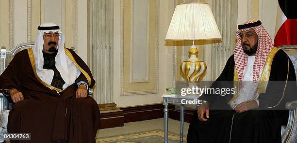 Emirati President Sheikh Khalifa bin Zayed al-Nahayan and Saudi King Abdullah bin Abdul Aziz al-Saud attend an emergency summit meeting of the Gulf...