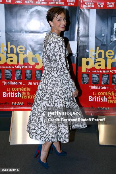Actress of the movie Kristin Scott Thomas, dressed in Valentino, attends the "The Party" Paris Premiere at UGC Cine Cite des Halles on September 5,...