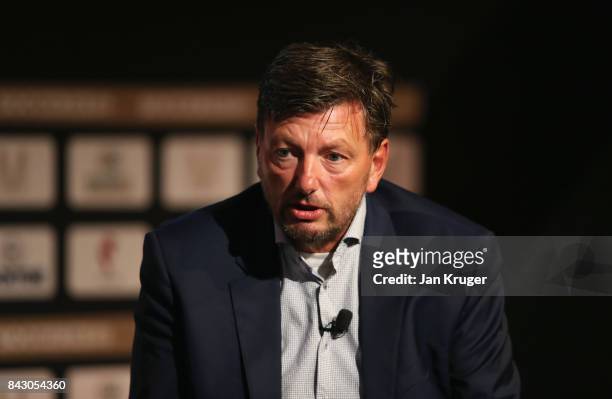 Jacco Swart, Eredivisie CEO talks during day 2 of the Soccerex Global Convention at Manchester Central Convention Complex on September 5, 2017 in...