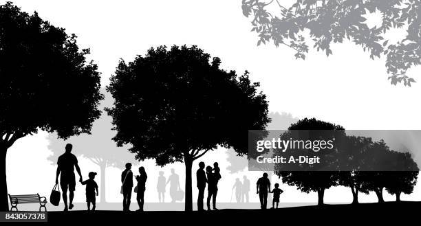 sommer-parks - silhouette arbre stock-grafiken, -clipart, -cartoons und -symbole