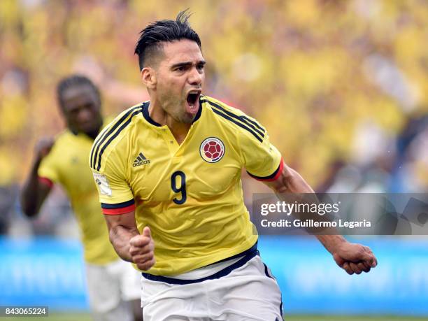 Radamel Falcao of Colombia celebrates after scoring the equalizer during a match between Colombia and Brazil as part of FIFA 2018 World Cup...