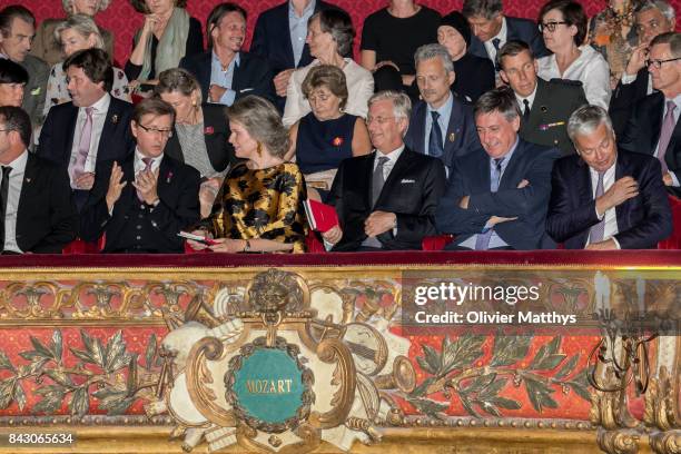 Queen Mathilde of Belgium, King Philippe of Belgium, Interior Minister of Belgium Jan Jambon and Foreign Minister of Belgium Didier Reynders attend...