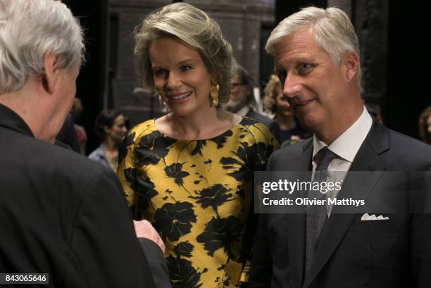 King Philippe of Belgium and Queen Mathilde of Belgium attend the opera Pinocchio at the Royal Monnaie on September 5, 2017 in Brussels, Belgium.