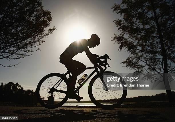 An athlete competes in the Women's Triathlon during day three of the Australian Youth Olympic Festival at Sydney International Regatta Centre,...