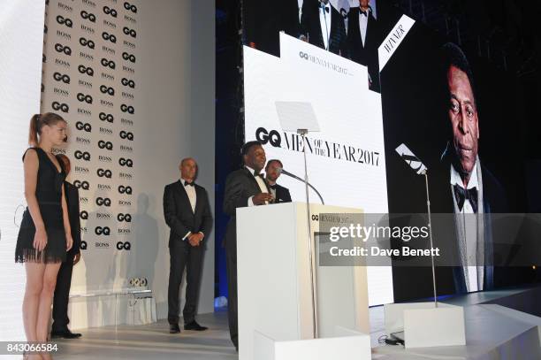 Pele , winner of the Inspiration award, and Gareth Southgate attend the GQ Men Of The Year Awards at the Tate Modern on September 5, 2017 in London,...