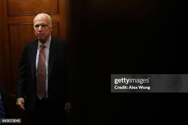 Sen. John McCain leaves after a vote at the Capitol September 5, 2017 in Washington, DC. Congress is back from summer recess with a heavy legislative...