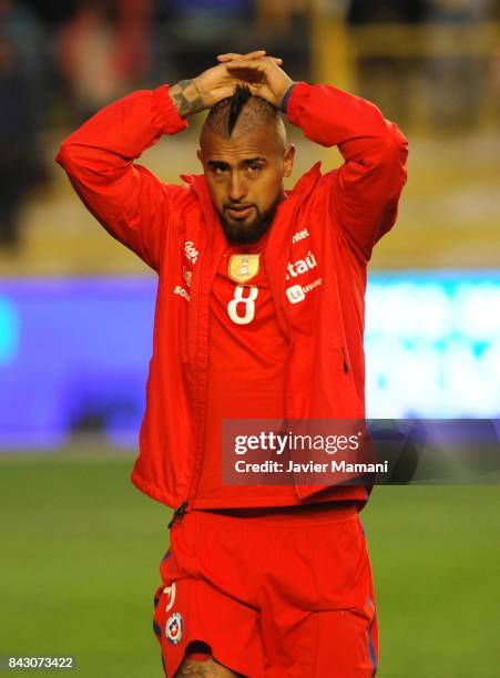 Arturo Vidal of Chile looks dejected after losing a match between Bolivia and Chile as part of FIFA 2018 World Cup Qualifiers at Hernando Siles...