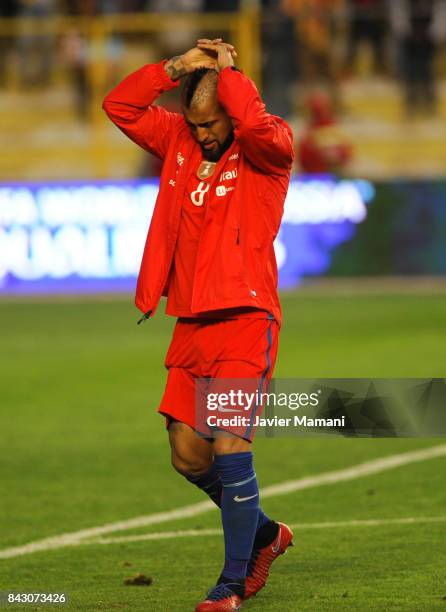 Arturo Vidal of Chile looks dejected after losing a match between Bolivia and Chile as part of FIFA 2018 World Cup Qualifiers at Hernando Siles...
