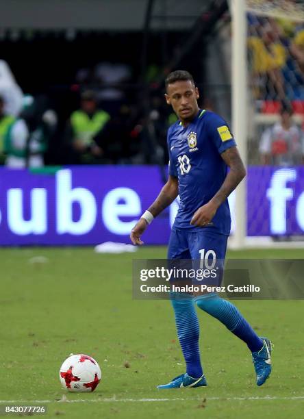 Neymar Jr. Looks on during a match between Colombia and Brazil as part of FIFA 2018 World Cup Qualifiers at Metropolitano Roberto Melendez Stadium on...