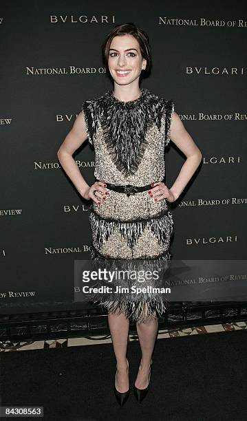 Actress Anne Hathaway attends the 2008 National Board of Review of Motion Pictures Awards Gala at Cipriani's 42nd Street on January 14, 2009 in New...