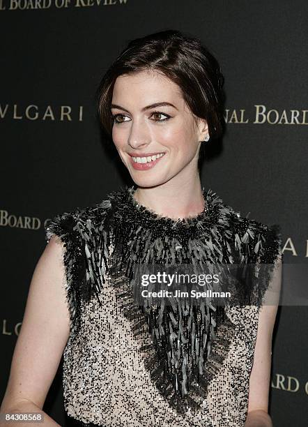 Actress Anne Hathaway attends the 2008 National Board of Review of Motion Pictures Awards Gala at Cipriani's 42nd Street on January 14, 2009 in New...