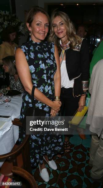Saffron Wace and Kim Hersov attends a private dinner hosted by Emily Oppenheimer for the South London Gallery at Mr Chow on September 5, 2017 in...