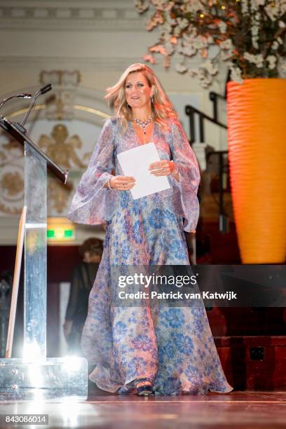 Queen Maxima of The Netherlands attends the benefit gala dinner for the Princess Maxima Center for childrenÕs oncology in the Concertbuilding on...