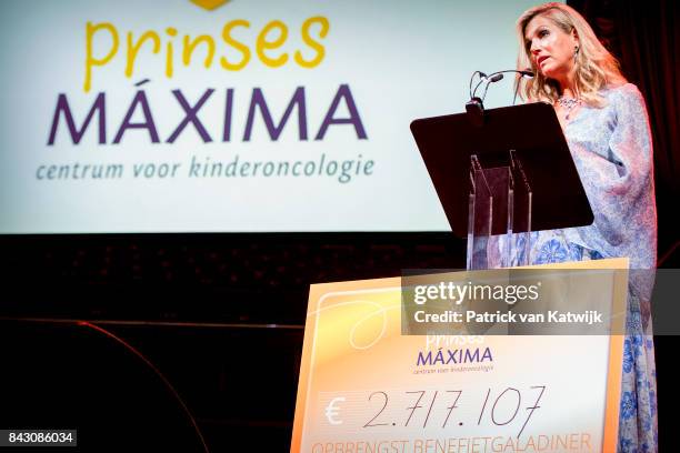 Queen Maxima of The Netherlands attends the benefit gala dinner for the Princess Maxima Center for childrenÕs oncology in the Concertbuilding on...