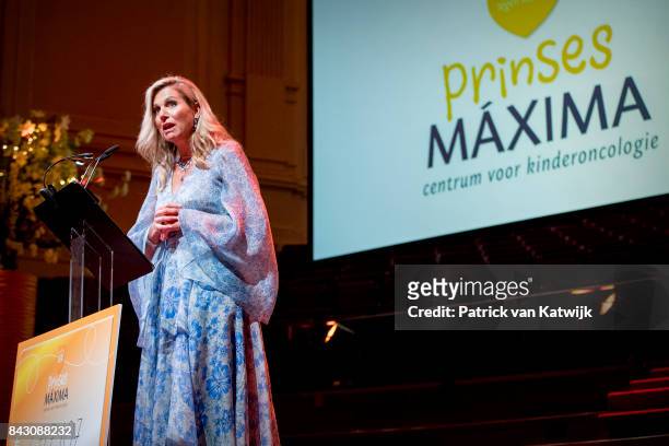 Queen Maxima of The Netherlands attends the benefit gala dinner for the Princess Maxima Center for childrenÕs oncology in the Concertbuilding on...