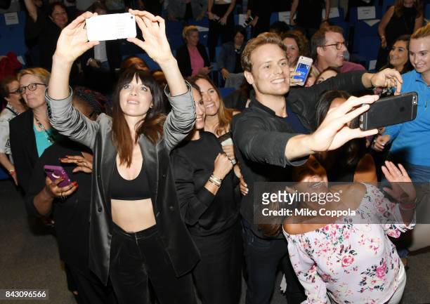 Actors Caitriona Balfe and Sam Heughan attend the New York Red Carpet Premiere of Outlander Season Three, Hosted by Starz and Entertainment Weekly in...