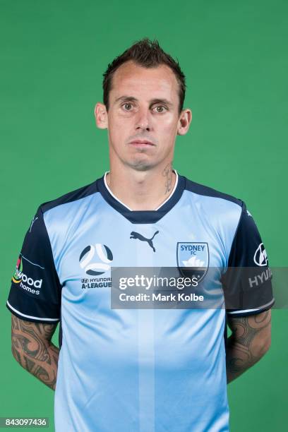 Luke Wilkshire poses during the Sydney FC A-League headshots session at Macquarie University on September 5, 2017 in Sydney, Australia.