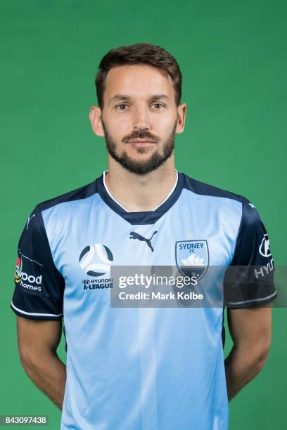 Milos Ninkovic poses during the Sydney FC A-League headshots session at Macquarie University on September 5, 2017 in Sydney, Australia.