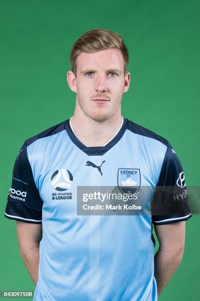 Aaron Calver poses during the Sydney FC A-League headshots session at Macquarie University on September 5, 2017 in Sydney, Australia.