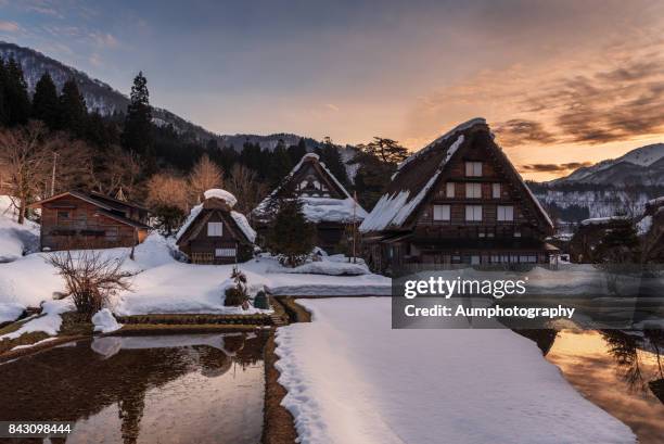 after sunset in shirakawa-go village, japan. - shirakawa go stock pictures, royalty-free photos & images