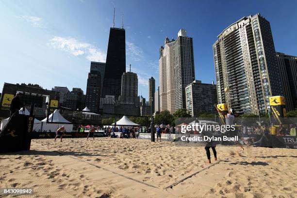 General view during the match as the team of Reid Priddy and Ricardo Santos play against Taylor Crabb and Jake Gibb at the AVP Championships in...