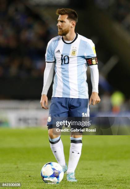 Lionel Messi of Argentina sets up for a free kick during a match between Argentina and Venezuela as part of FIFA 2018 World Cup Qualifiers at...